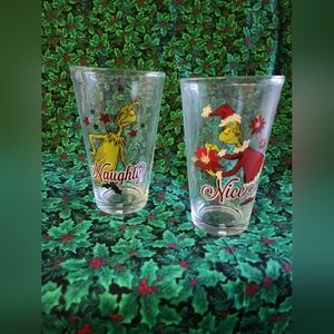 Grinch Glasses Set Of 2 Naughty And Nice New